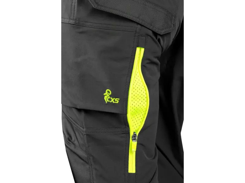 Kalhoty CXS NAOS HV, pánské, černo-žlutá Hi-Vis, reflexní pruhy, vel. 54
