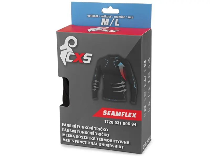 Tričko CXS SeamFlex, funkční, dlouhý rukáv, pánské, černo-modré, vel. XL/2XL