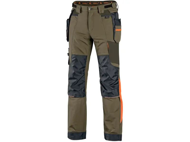 Kalhoty CXS NAOS pánské, khaki-olive, HV oranžové doplňky, vel. 46