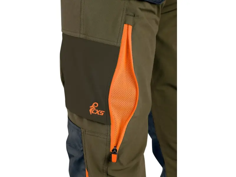 Kalhoty CXS NAOS pánské, khaki-olivová, HV oranžové doplňky, vel. 48