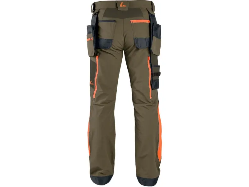 Kalhoty CXS NAOS pánské, khaki-olivová, HV oranžové doplňky, vel. 60
